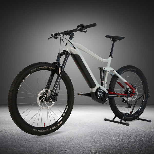 Close-up of the frame of the Haibike AllTrail 5 27.5 2022 Full Suspension e-Bike, showcasing its excellent condition and design. Available for only £1,870.00 at eMado!