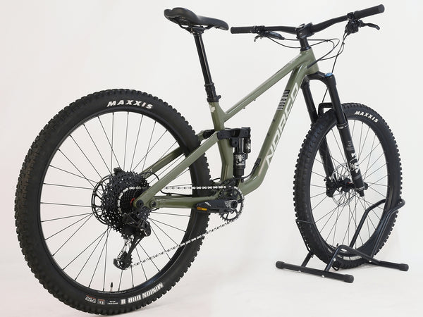 Rear view of Norco Sight A2 2021, featuring Fox Float X2 shock and SRAM Code R brakes.