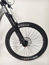 Close-up of the front fork and wheel setup on the Merida One-Sixty 500 2023 mountain bike.