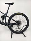 Front view of Cube Stereo 170 SL 29 mountain bike 2021 highlighting the fork and wheel.