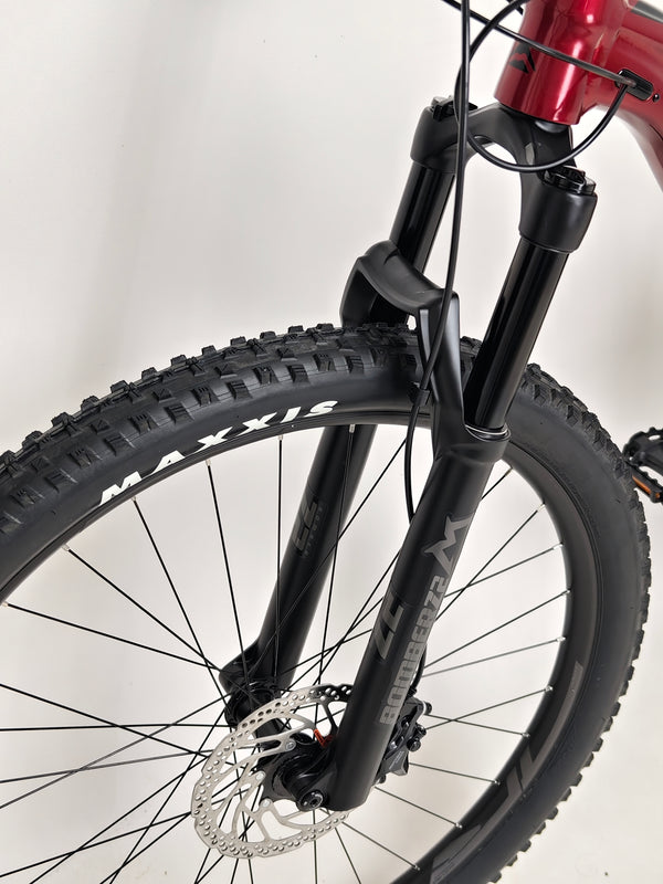 Another angle showcasing the front wheel of the Merida One-Twenty 600 29 2023 mountain bike.