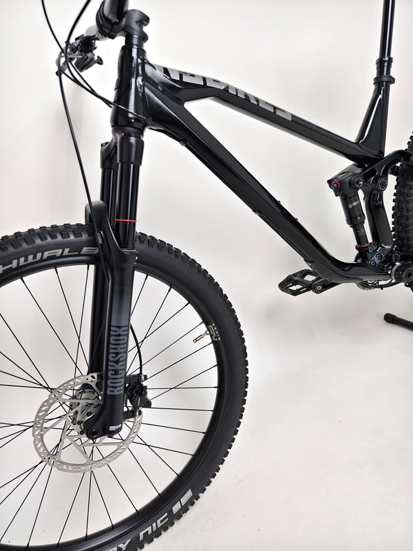 NS Bikes Define AL 130 2 2023 - Front end close-up showing the fork and brake system, emphasizing control and durability from NS Bikes.