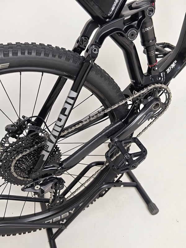 NS Bikes Define AL 130 2 2023 - Detailed look at the front wheel and fork design focusing on performance features from NS Bikes.