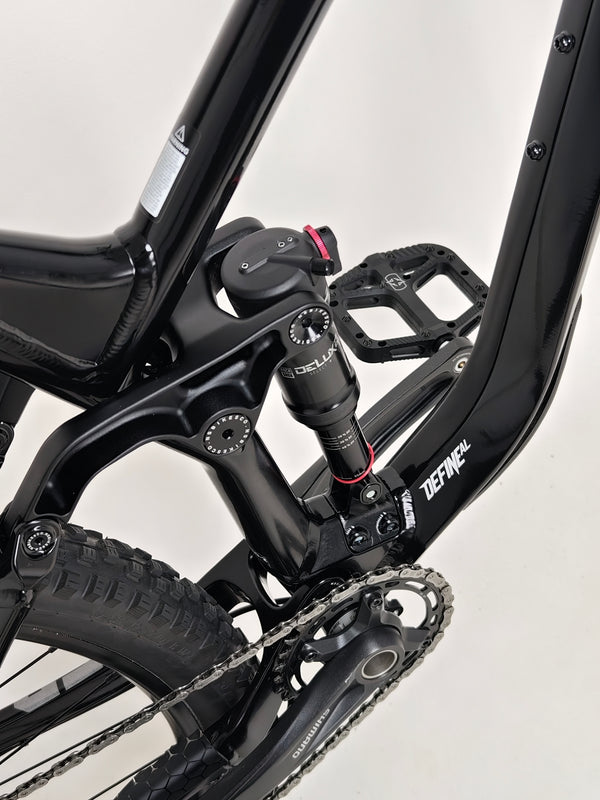 NS Bikes Define AL 130 2 2023 - Close-up of the shock absorber, demonstrating the bike's performance features from NS Bikes.