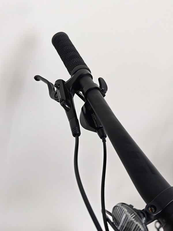 View of Giant Stance 29 2 2024/LARGE mountain bike from the rear, focusing on the wheel and suspension setup.