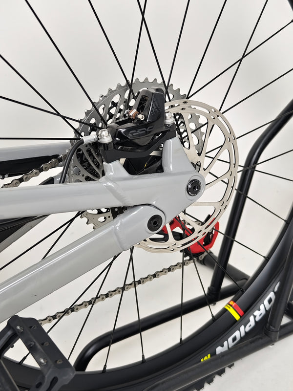 Detail of the high quality SRAM components on the Nukeproof Mega 275 RS X01 Eagle bike.