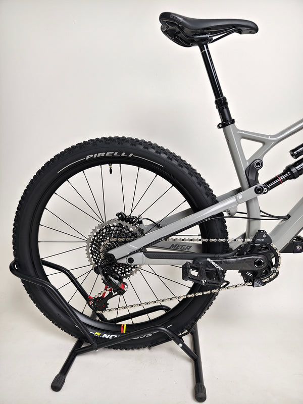 Nukeproof Mega 275 RS X01 Eagle bike illustrating the top tube and geometry for durability and performance.