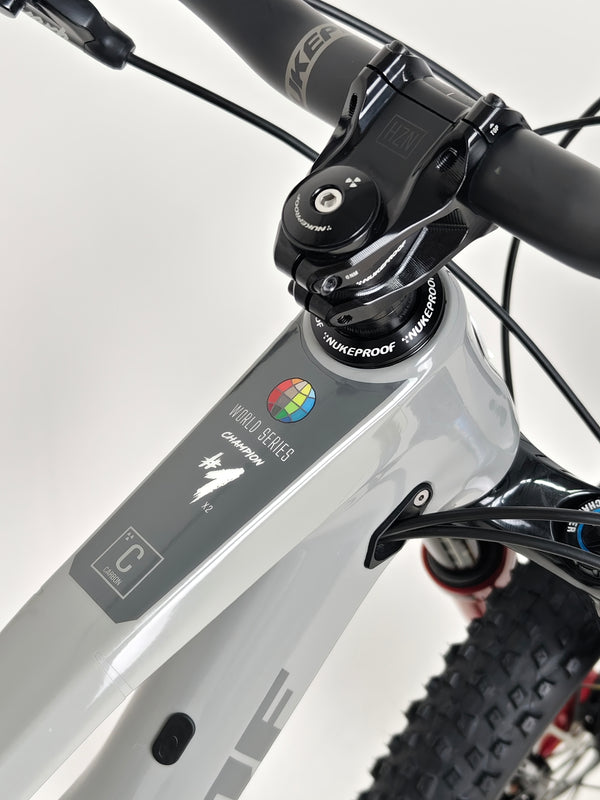 Nukeproof Mega 275 RS X01 Eagle bike illustrating the overhead view of the handlebars and stem setup.