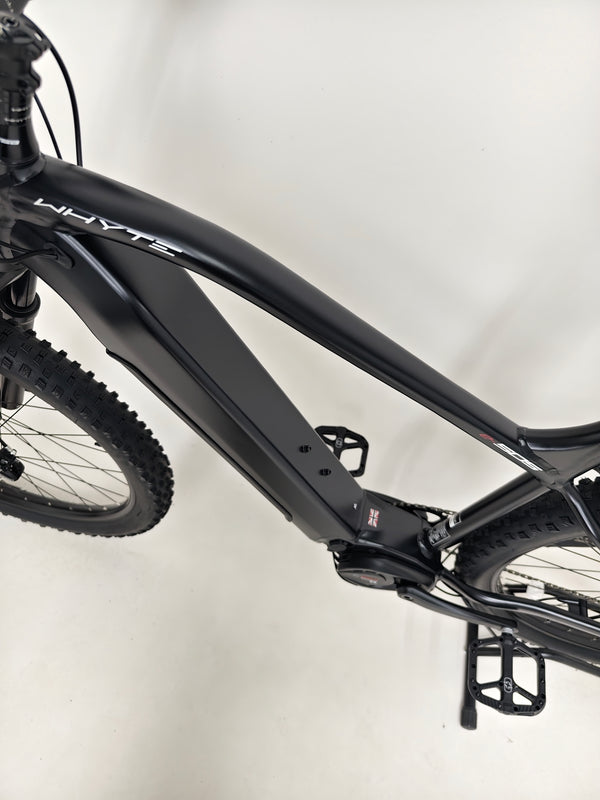 Whyte e-505 v1 Electric Bike 2024 in XL, exhibiting its premium dropper post technology.