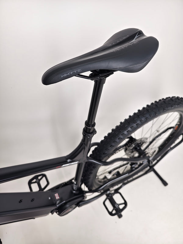 Whyte e-505 v1 Electric Bike 2024 in XL, emphasizing its robust build and construction quality.