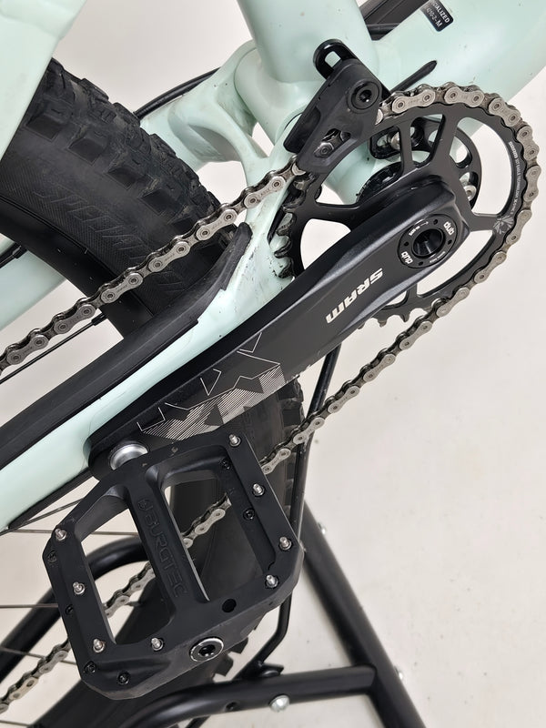 Specialized Status 160 in Very Good Condition at eMado Bikes - close-up of the bike's custom stickers.