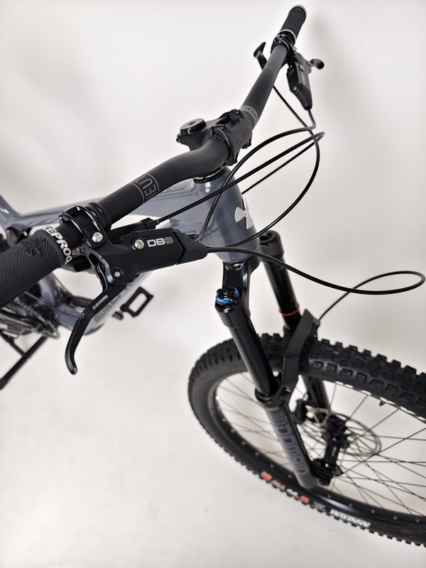 Rear quadrant view of Nukeproof Mega 290 2023 highlighting the overall form in excellent used condition at eMado Bikes.