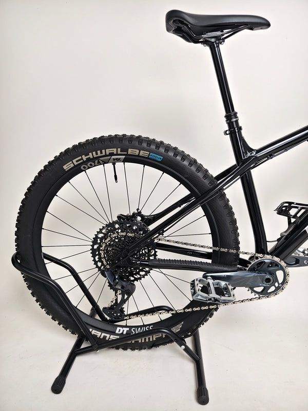 Action shot of Nukeproof Scout 275 RS 2023 in excellent used condition, prepared for outdoor adventures.