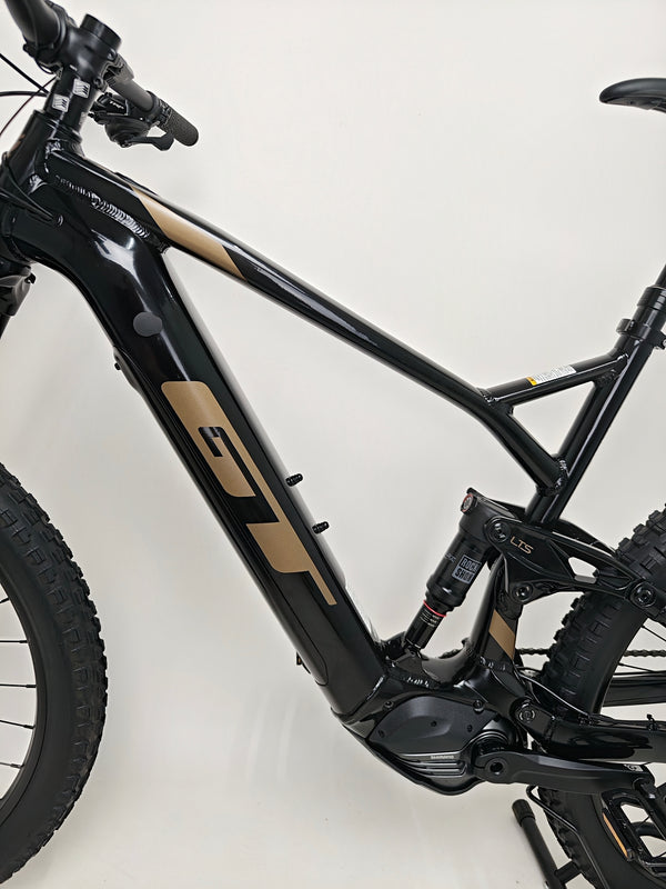 GT E Force Amp+ Full Suspension e-Bike 2024 close-up of wheel details in excellent condition, XL size, Yari, only 51 miles, for £2,250.