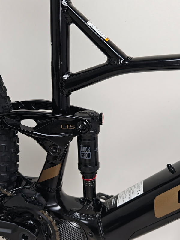 GT E Force Amp+ Full Suspension e-Bike 2024 from a dynamic angle showing innovative features, XL, Yari, excellent condition, only 51 miles, priced at £2,250.