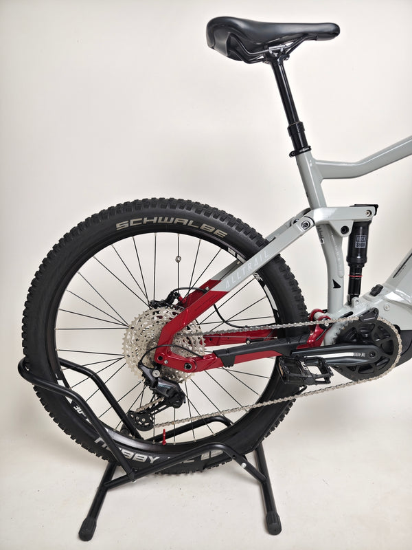 Haibike AllTrail 5 27.5 2022 Full Suspension e-Bike displayed elegantly in a natural environment, available for £1,870.00 at eMado!