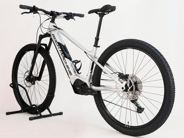 RockMachine Blizz e60-29 Electric Mountain Bike highlighting its sleek silver frame, LARGE size, RRP: £3,499.00, only 2 miles on the clock.