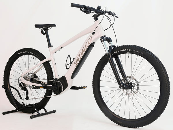 Image of the Specialized Turbo Tero 3.0 Electric MTB with front suspension forks, perfect for tackling rough terrains.