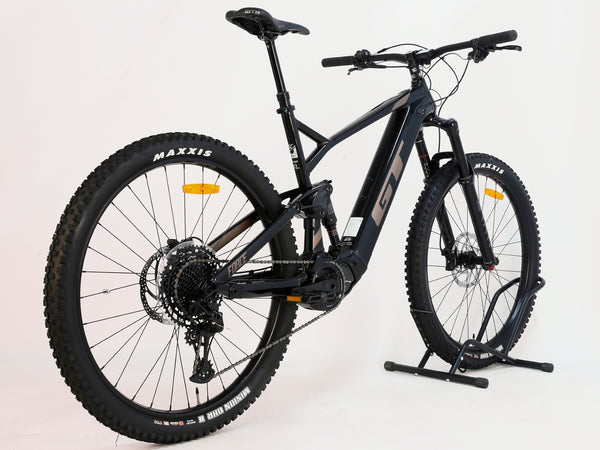 Close-up of the GT E Force Amp+ Full Suspension e-Bike 2024 rear suspension featuring the Yari model, excellent condition, 51 miles, offered at £2,250.