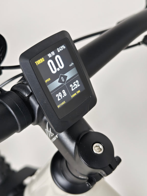 Close-up of the hydraulic disc brakes on the Specialized Turbo Tero 3.0, essential for high-performance mountain biking.