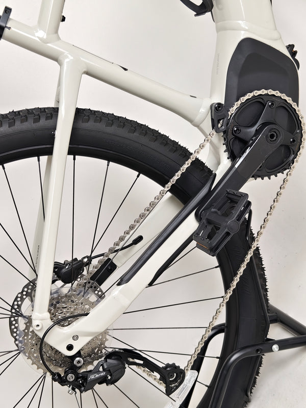 Action shot of the Specialized Turbo Tero 3.0 Electric Mountain Bike in use on a rugged trail, showing its capability.