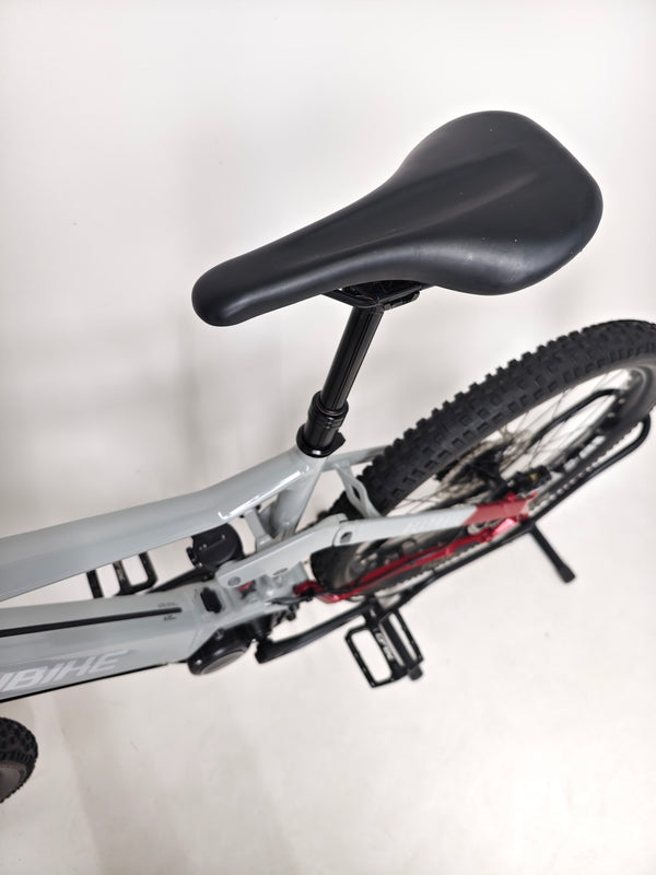 Close-up of the front suspension on the Haibike AllTrail 5 27.5 2022 Full Suspension e-Bike, showcasing its excellent functioning condition. Available now for £1,870.00 at eMado!