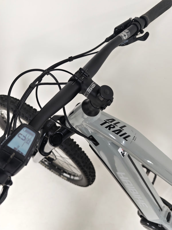 Haibike AllTrail 5 27.5 2022 Full Suspension e-Bike on display, emphasizing its unique design and excellent condition. Only £1,870.00 at eMado!