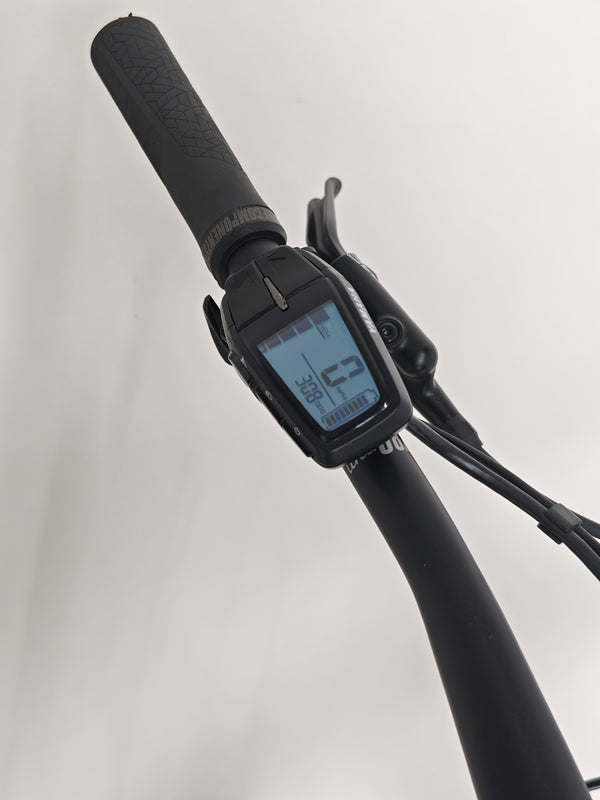 Haibike AllTrail 5 27.5 2022 Full Suspension e-Bike on display showing its wheels and tire quality. Available for only £1,870.00 at eMado!