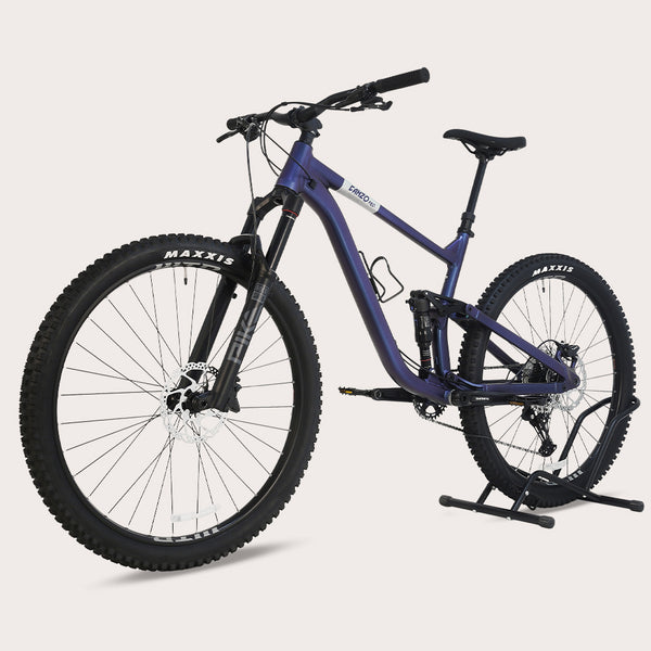 Close-up of the Voodoo CANZO Pro 2026 LARGE Dropper bike's Alloy frame and RockShox Pike suspension, representing its Like NEW status and high-quality features.